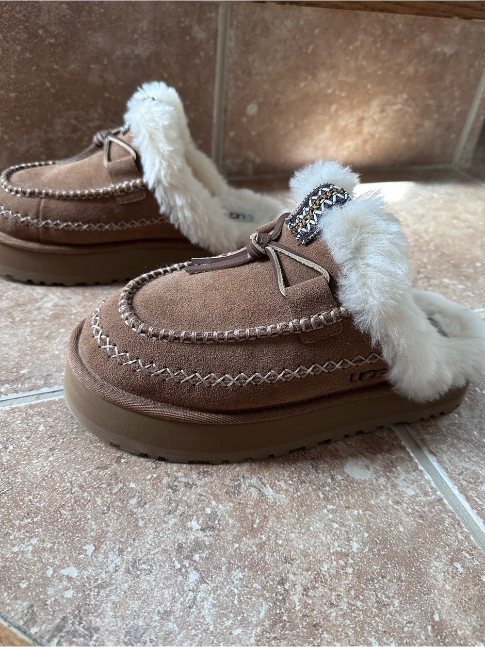 UGG Brown Suede-Look Faux Fur Lined Slip-On Slippers